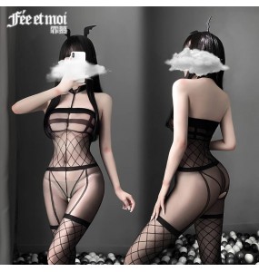FEE ET MOI Sexy Opened Seethrough Body Stockings (Black)